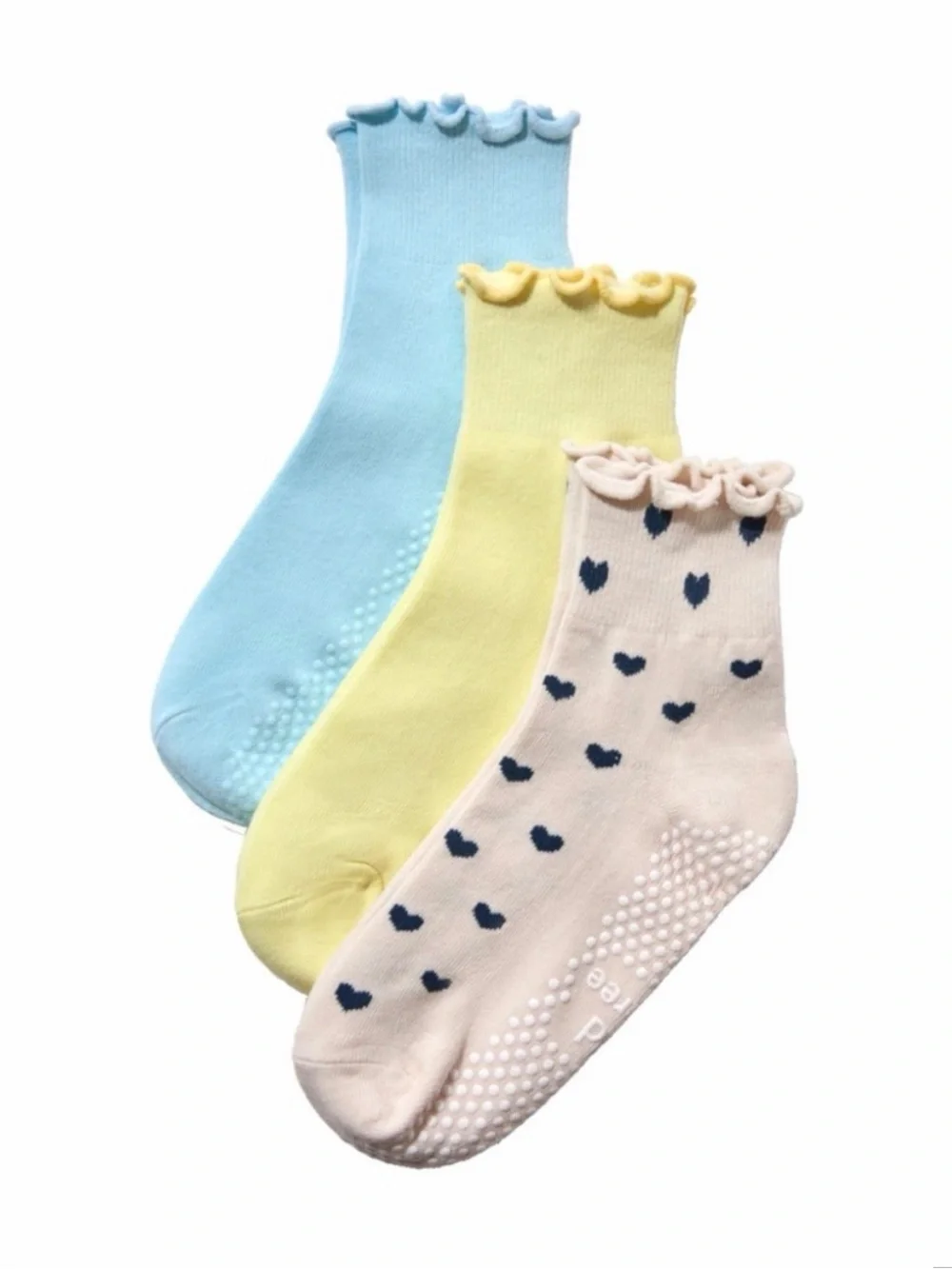 Hold For Three Pilates Ankle Socks - Pastel Blue, Yellow & Cream,  NWT